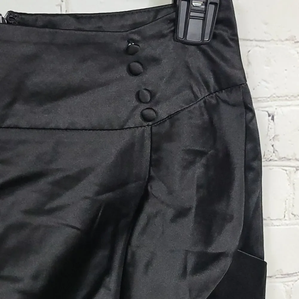 Miss Me Couture Black Satin Mini Skirt Small Ruffle Ruched Pencil Party Glam